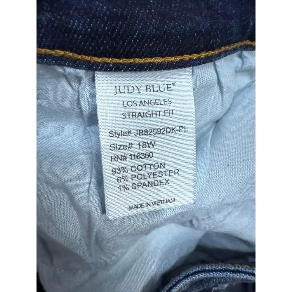Judy Blue High Rise Straight Fit Distressed Jeans 18W Fray Hem Stretch Denim